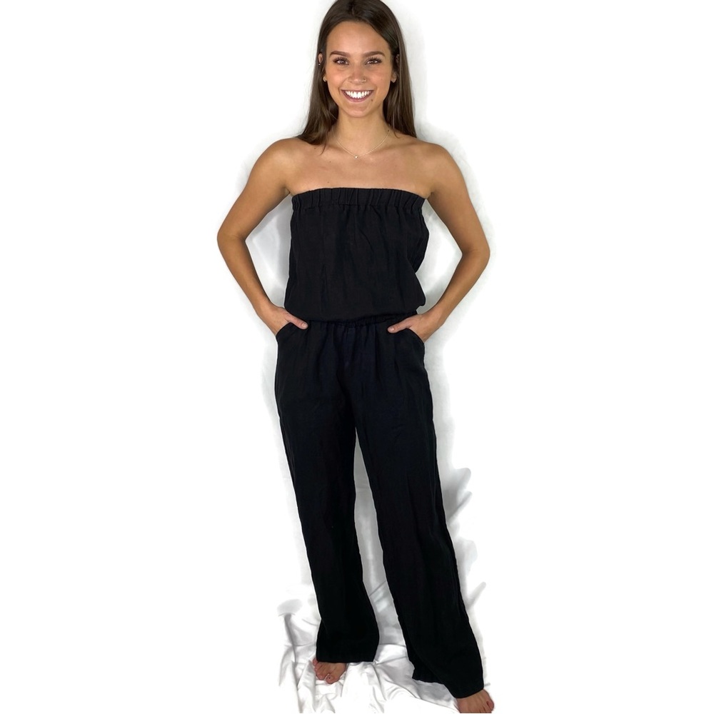 Jolie Black Sleeveless Jumpsuit Linen with Elastic band Top and Waist Small